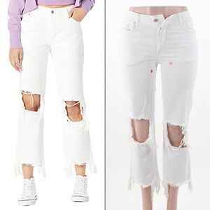 Free People Maggie Cotton Ripped Straight- Optic White